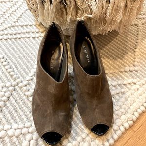 NINE West suede, high heel, open toe booties.